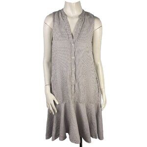 Lord & Taylor Context Linen Midi Dress S White Black Striped Pockets Lagenlook